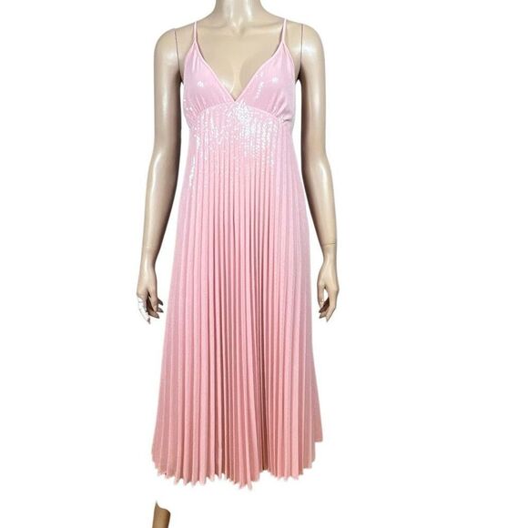 Zara Woman Pink Sequin Pleated Midi Dress Size S (043) - Picture 1 of 12